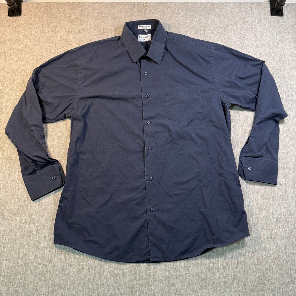 Berlioni Italy Mens XL Navy Blue Long Sleeve Button Down Dress Shirt Solid